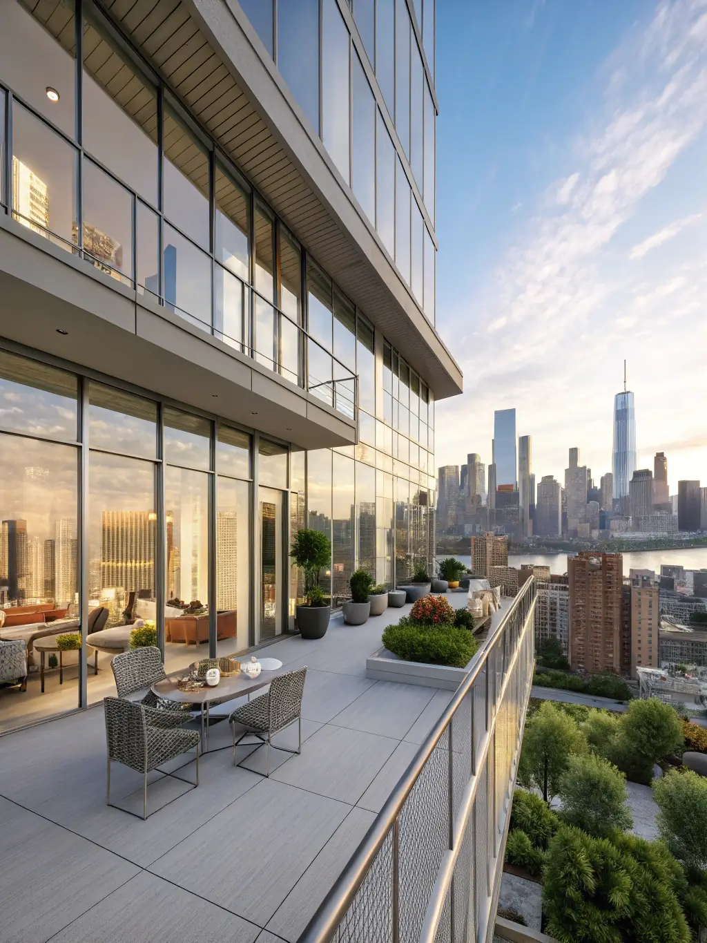 A luxurious condo in downtown Portland, Oregon, with floor-to-ceiling windows offering panoramic city views, showcasing the upscale urban lifestyle.