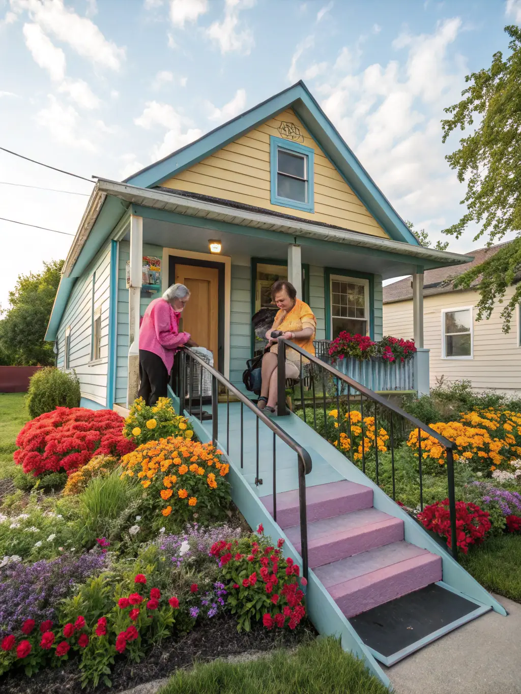 A renovated historic home in the Alberta Arts District of Portland, Oregon, with a vibrant mural on the side and a welcoming front porch, reflecting the neighborhood's artistic vibe.